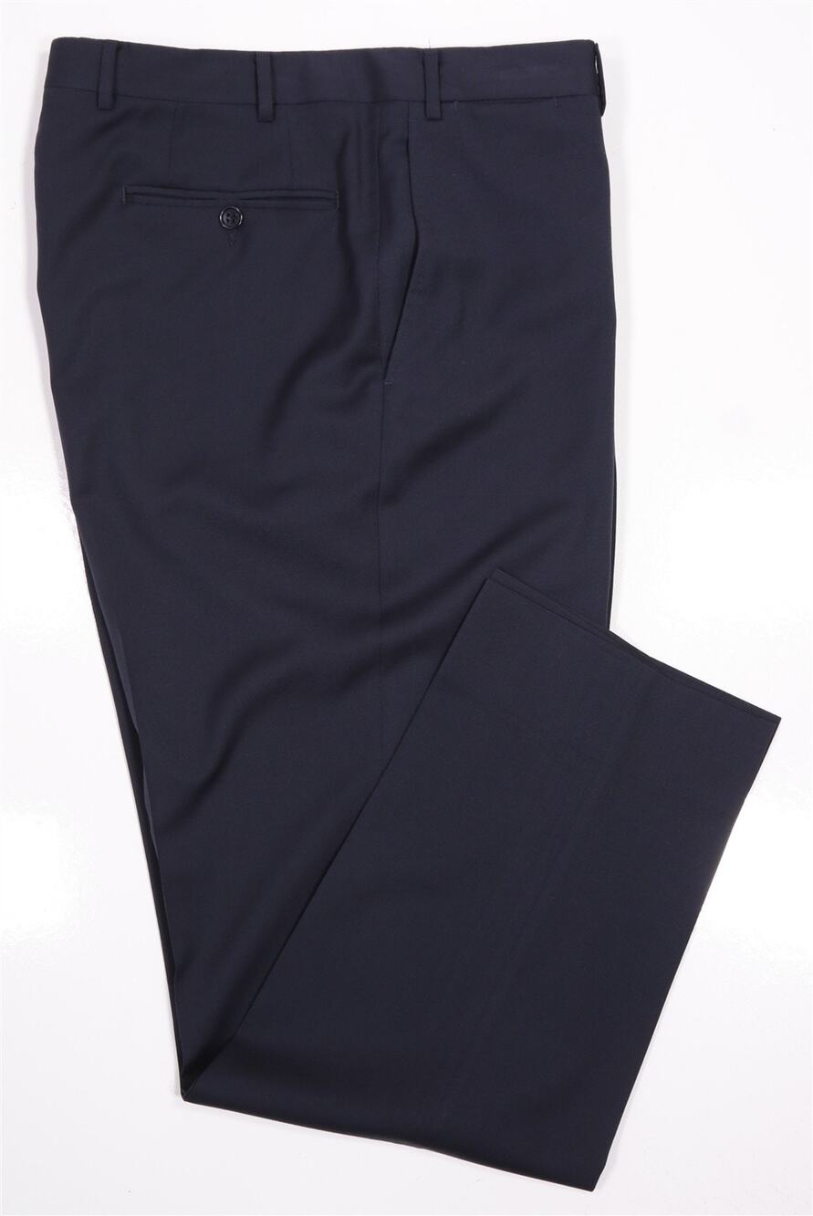 Canali Recent Solid Navy Blue Flat Front Wool Dress Pants Trousers 34x31